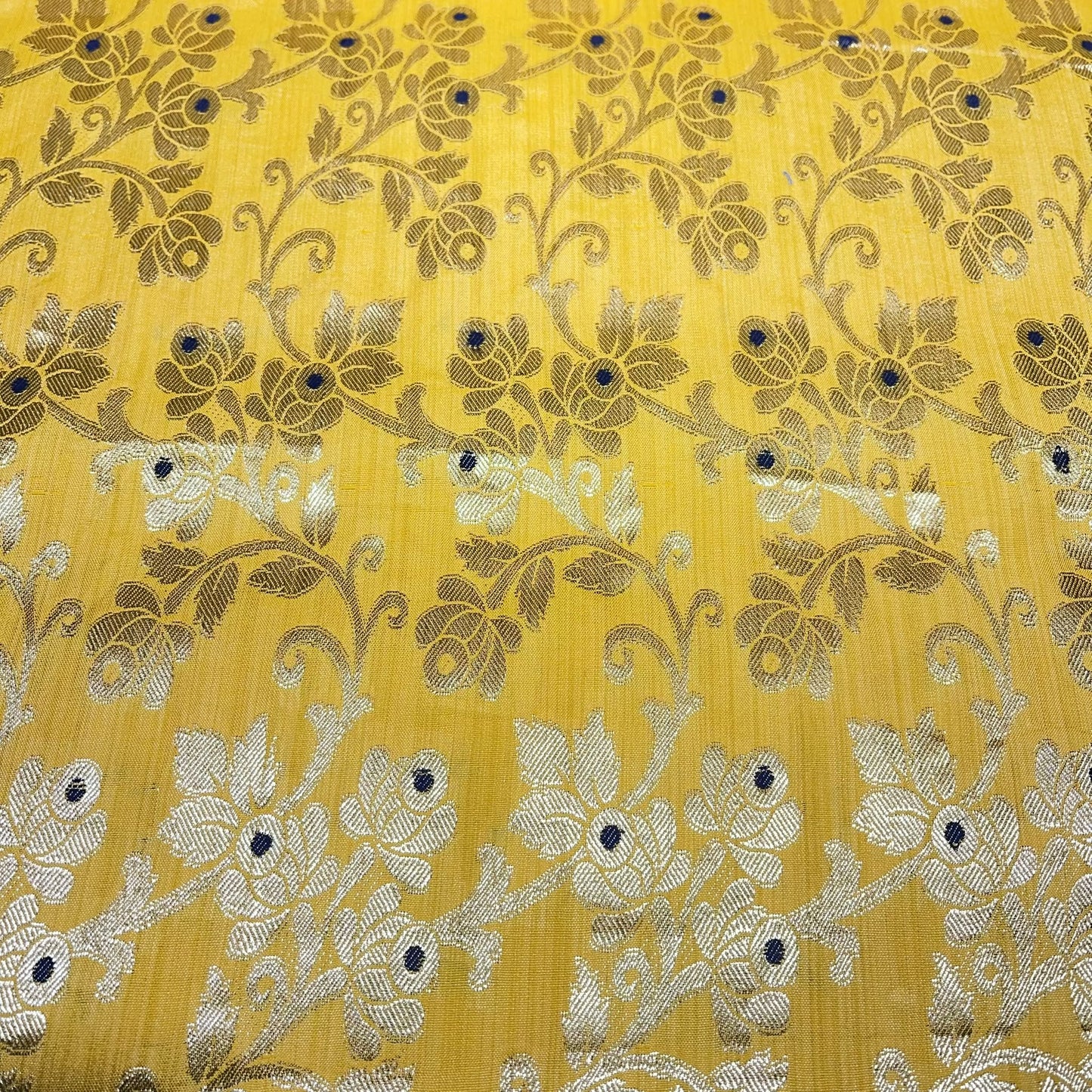 Mustard Yellow Diamond Bloom Floral Jacquard Banarasi Brocade Bridal, Dressmaking, Costume Fabric 44" Wide By The Meter