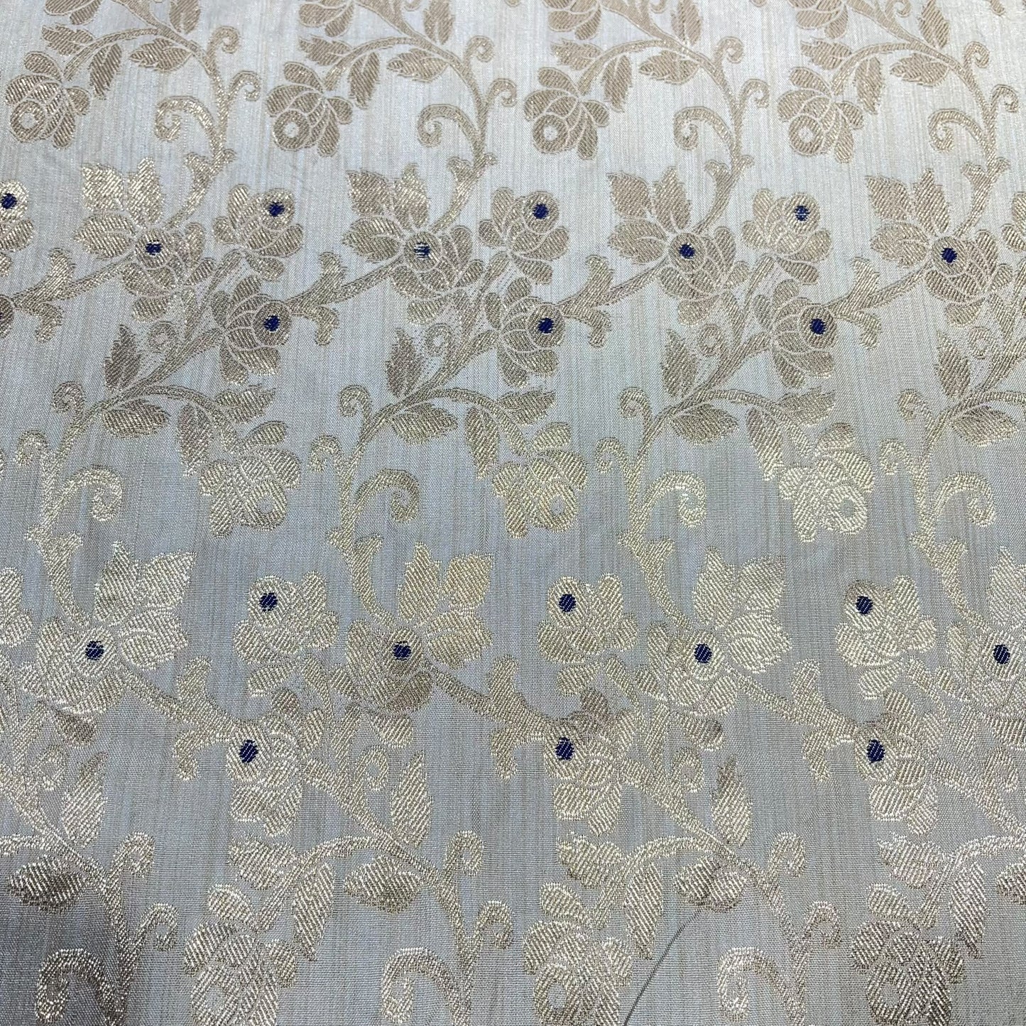 Pearl Grey Diamond Bloom Floral Jacquard Banarasi Brocade Bridal, Dressmaking, Costume Fabric 44" Wide By The Meter
