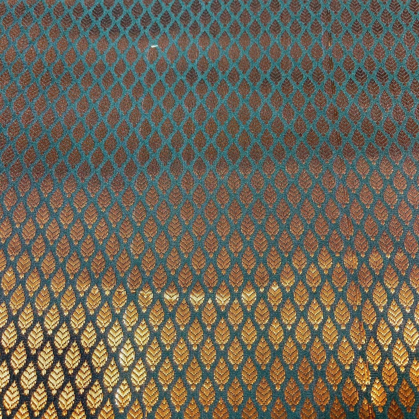 Teal Green Gold Foil Leaf Banarasi Brocade Bridal, Dressmaking, Costume Fabric 44" Wide By The Meter