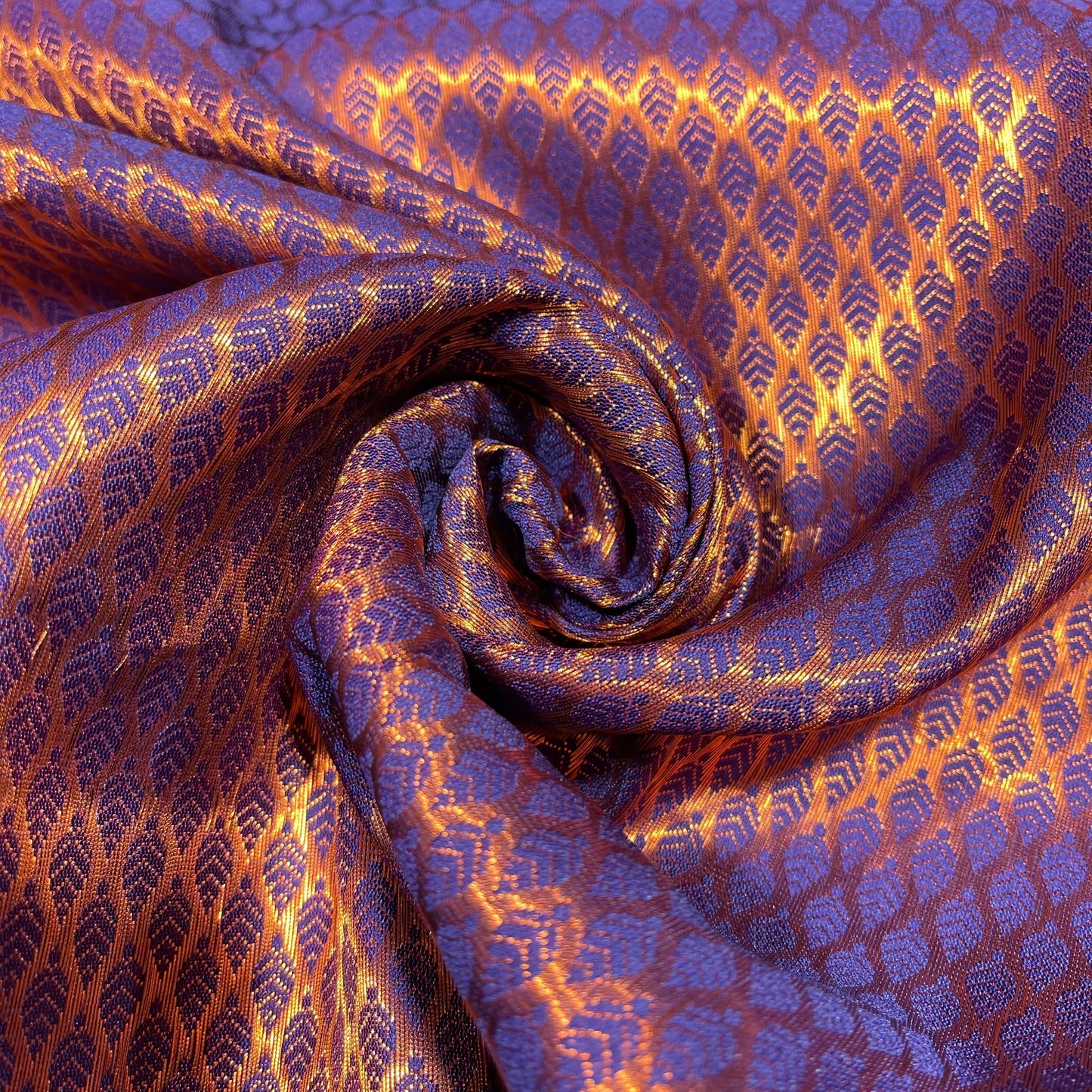 Royal Purple Gold Foil Leaf Banarasi Brocade Bridal, Dressmaking, Costume Fabric 44" Wide By The Meter