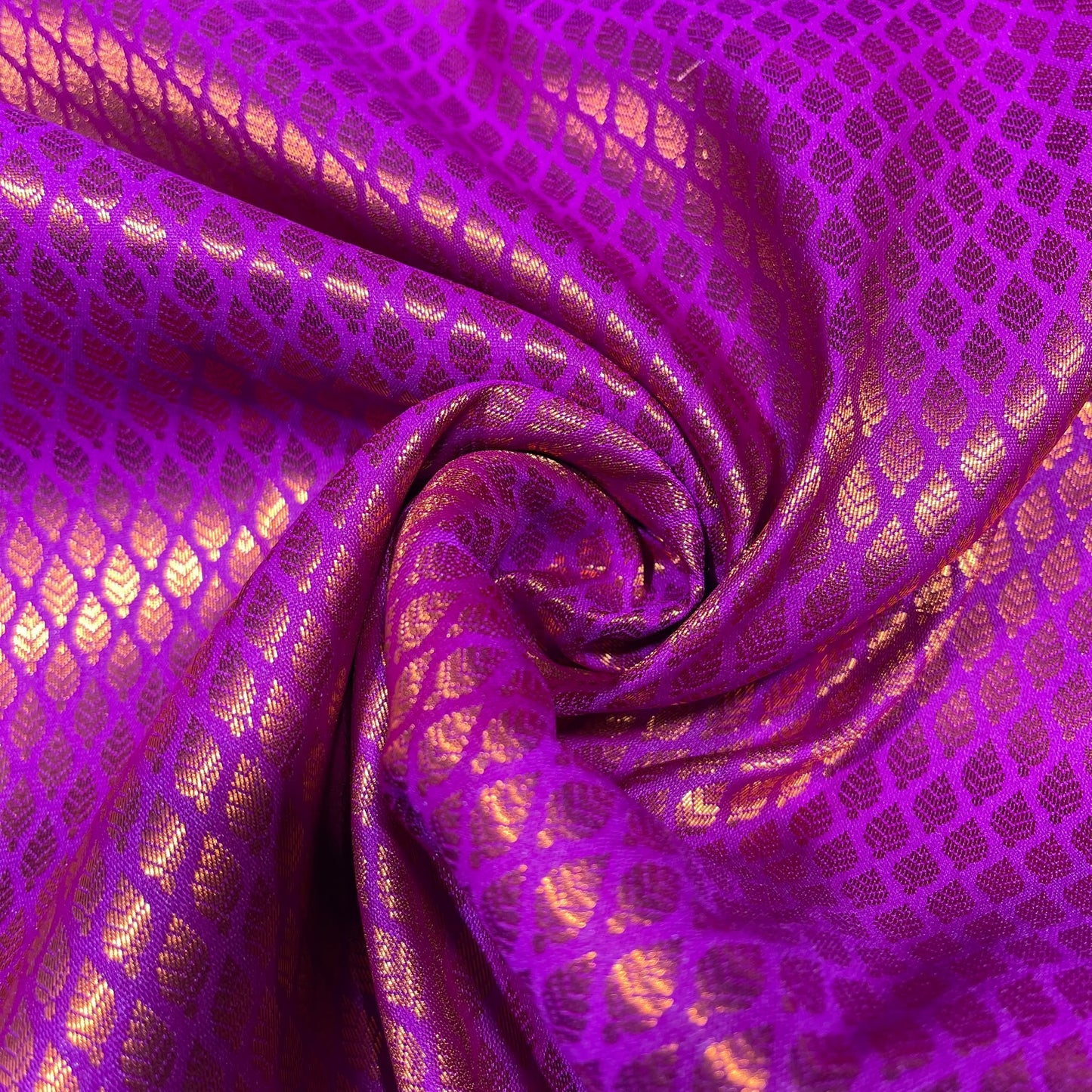 Violet Purple Gold Foil Leaf Banarasi Brocade Bridal, Dressmaking, Costume Fabric 44" Wide By The Meter