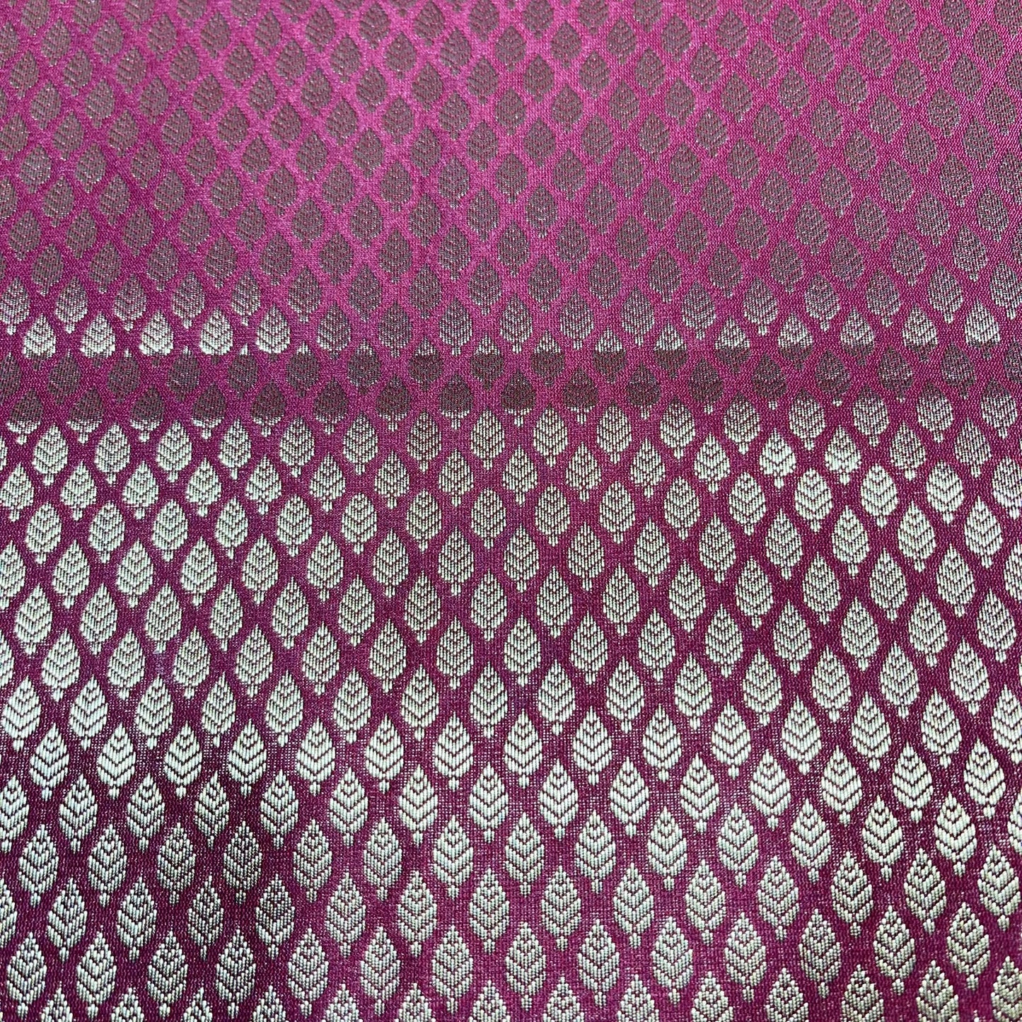 Burgundy Gold Foil Leaf Banarasi Brocade Bridal, Dressmaking, Costume Fabric 44" Wide By The Meter
