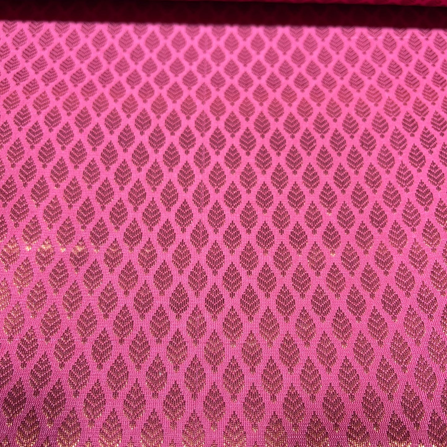 Coral Red Gold Foil Leaf Banarasi Brocade Bridal, Dressmaking, Costume Fabric 44" Wide By The Meter