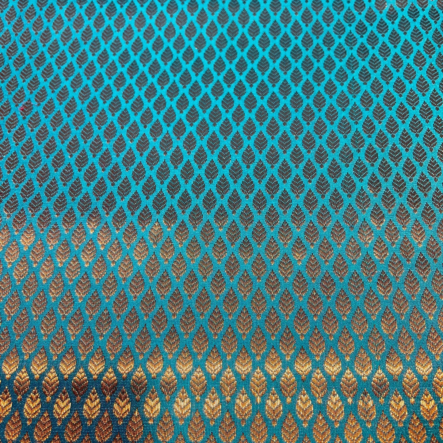 Turquoise Blue Gold Foil Leaf Banarasi Brocade Bridal, Dressmaking, Costume Fabric 44" Wide By The Meter