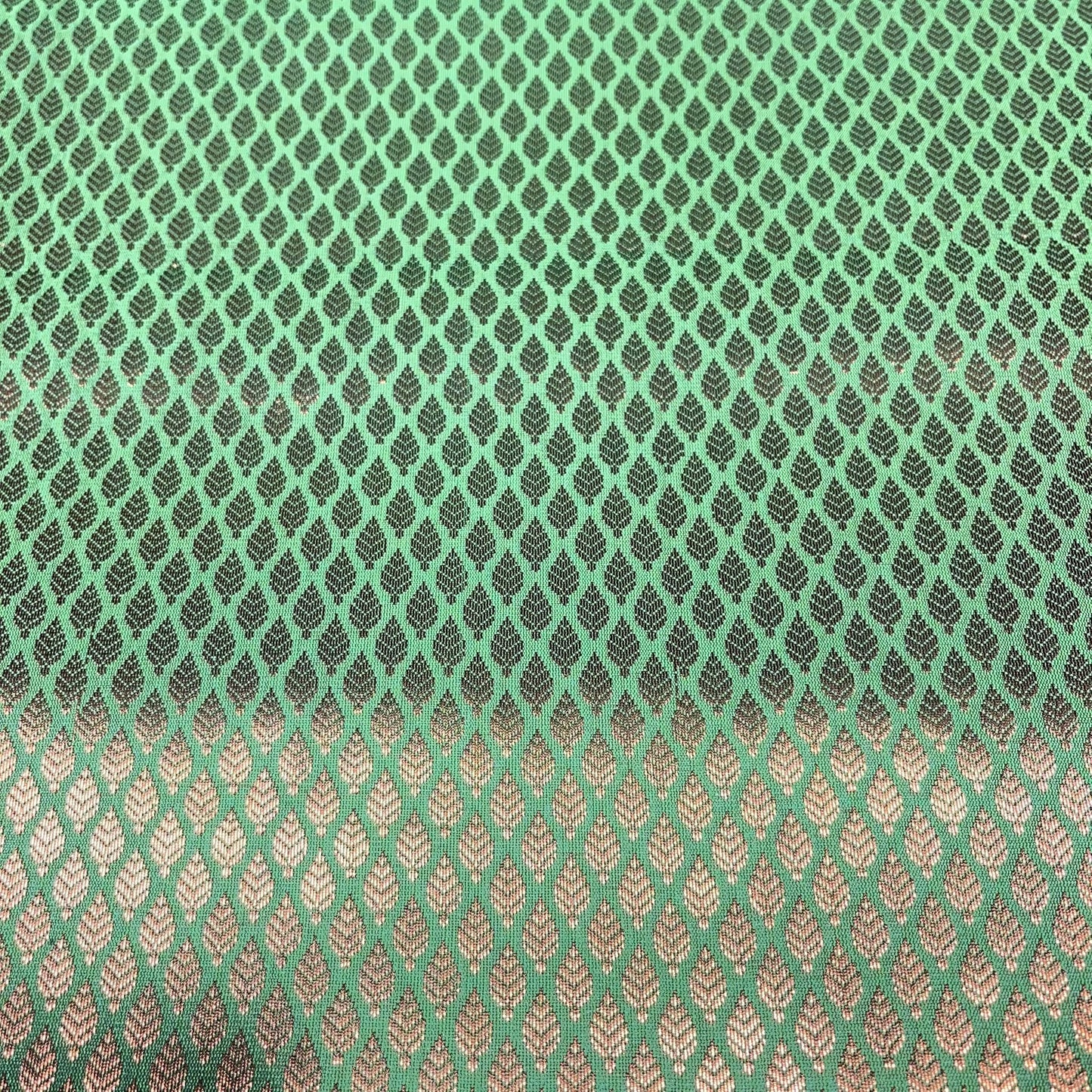 Lime Green Gold Foil Leaf Banarasi Brocade Bridal, Dressmaking, Costume Fabric 44" Wide By The Meter