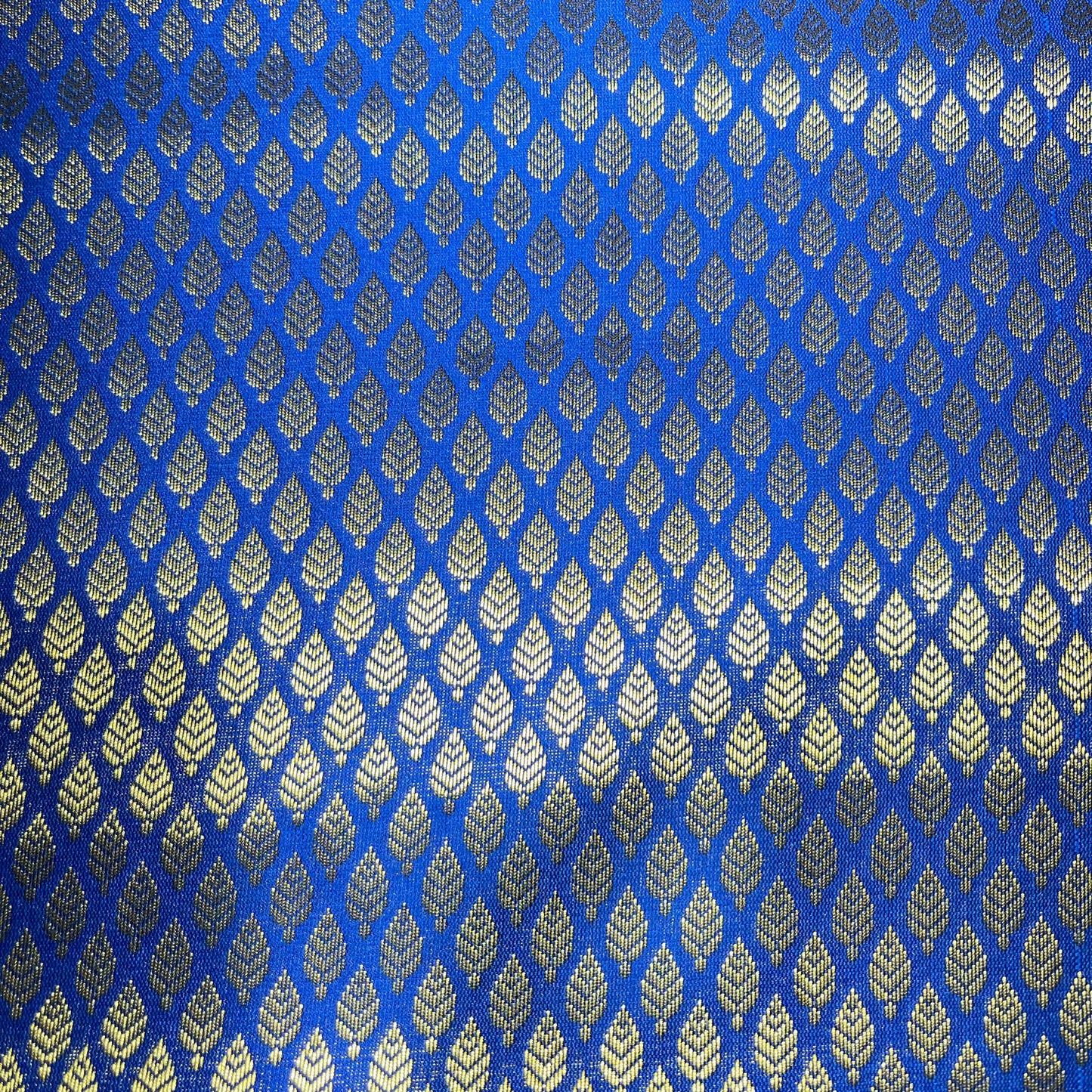 Royal Blue Gold Foil Leaf Banarasi Brocade Bridal, Dressmaking, Costume Fabric 44" Wide By The Meter