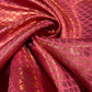 Coral Red Gold Foil Leaf Banarasi Brocade Bridal, Dressmaking, Costume Fabric 44" Wide By The Meter