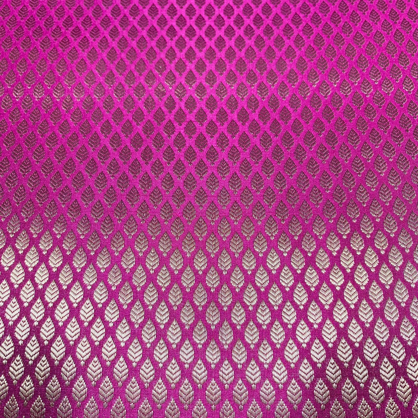 Magenta Pink Gold Foil Leaf Banarasi Brocade Bridal, Dressmaking, Costume Fabric 44" Wide By The Meter