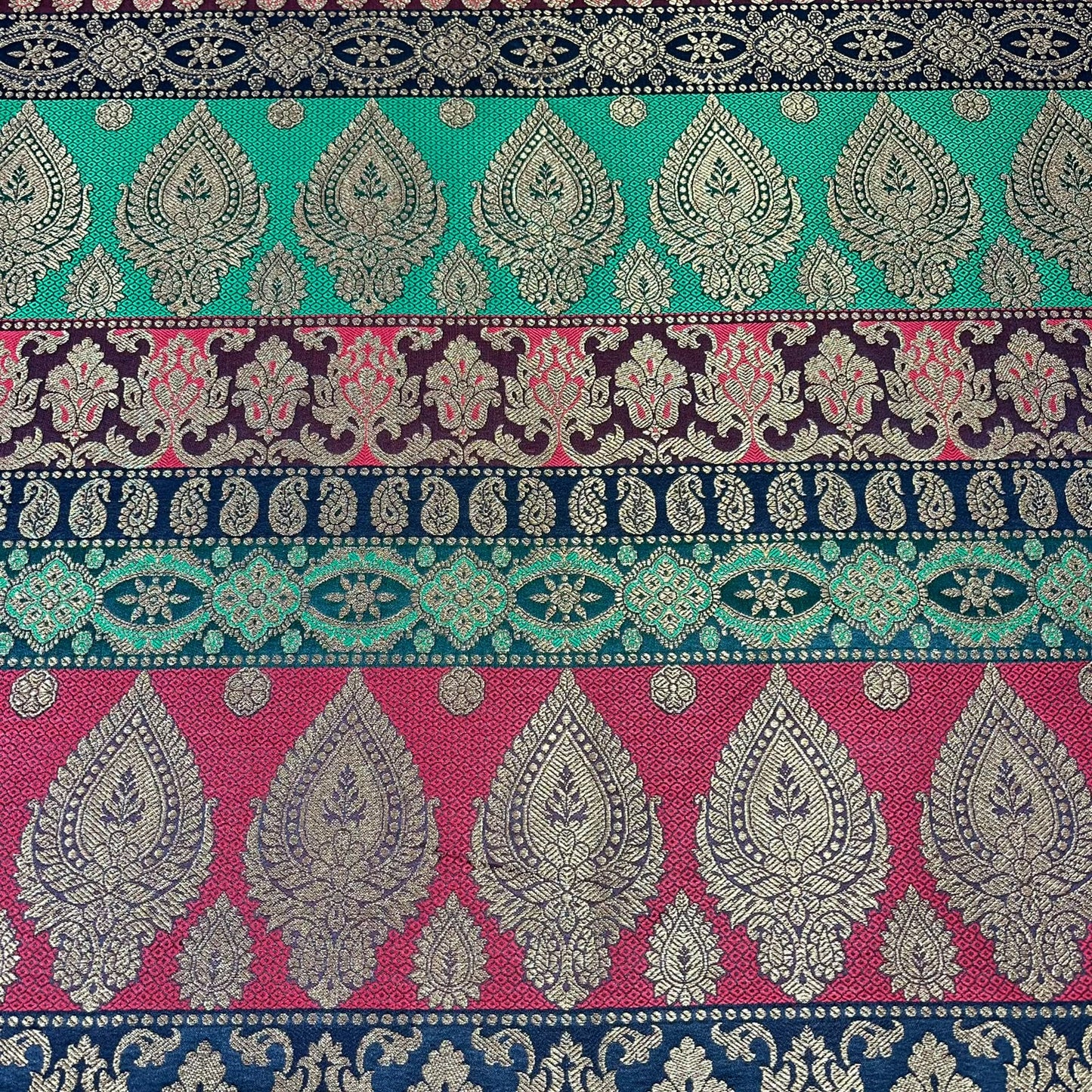 Multicolour - Gold Floral Jacquard Ornamental Banarasi Brocade Bridal, Dressmaking, Costume Fabric 44" Wide By The Meter