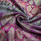 Multicolour - Purple Plum Gold Floral Jacquard Ornamental Banarasi Brocade Bridal, Dressmaking, Costume Fabric 44" Wide By The Meter