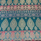 Multicolour - Teal Pink Gold Floral Jacquard Ornamental Banarasi Brocade Bridal, Dressmaking, Costume Fabric 44" Wide By The Meter