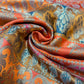 Multicolour - Orange Pink Gold Floral Jacquard Ornamental Banarasi Brocade Bridal, Dressmaking, Costume Fabric 44" Wide By The Meter