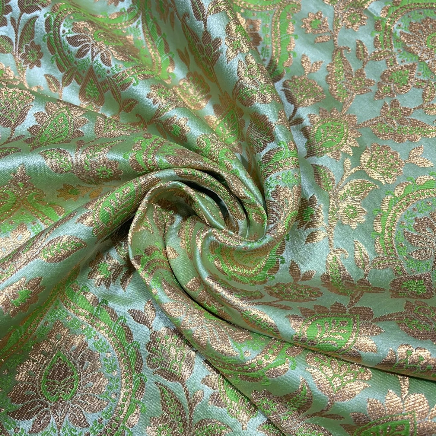 Lime Green Floral Weave Banarasi Brocade Bridal, Dressmaking, Costume Fabric 44" Wide By The Meter
