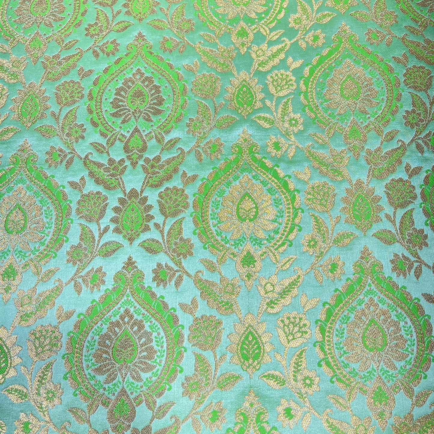 Lime Green Floral Weave Banarasi Brocade Bridal, Dressmaking, Costume Fabric 44" Wide By The Meter