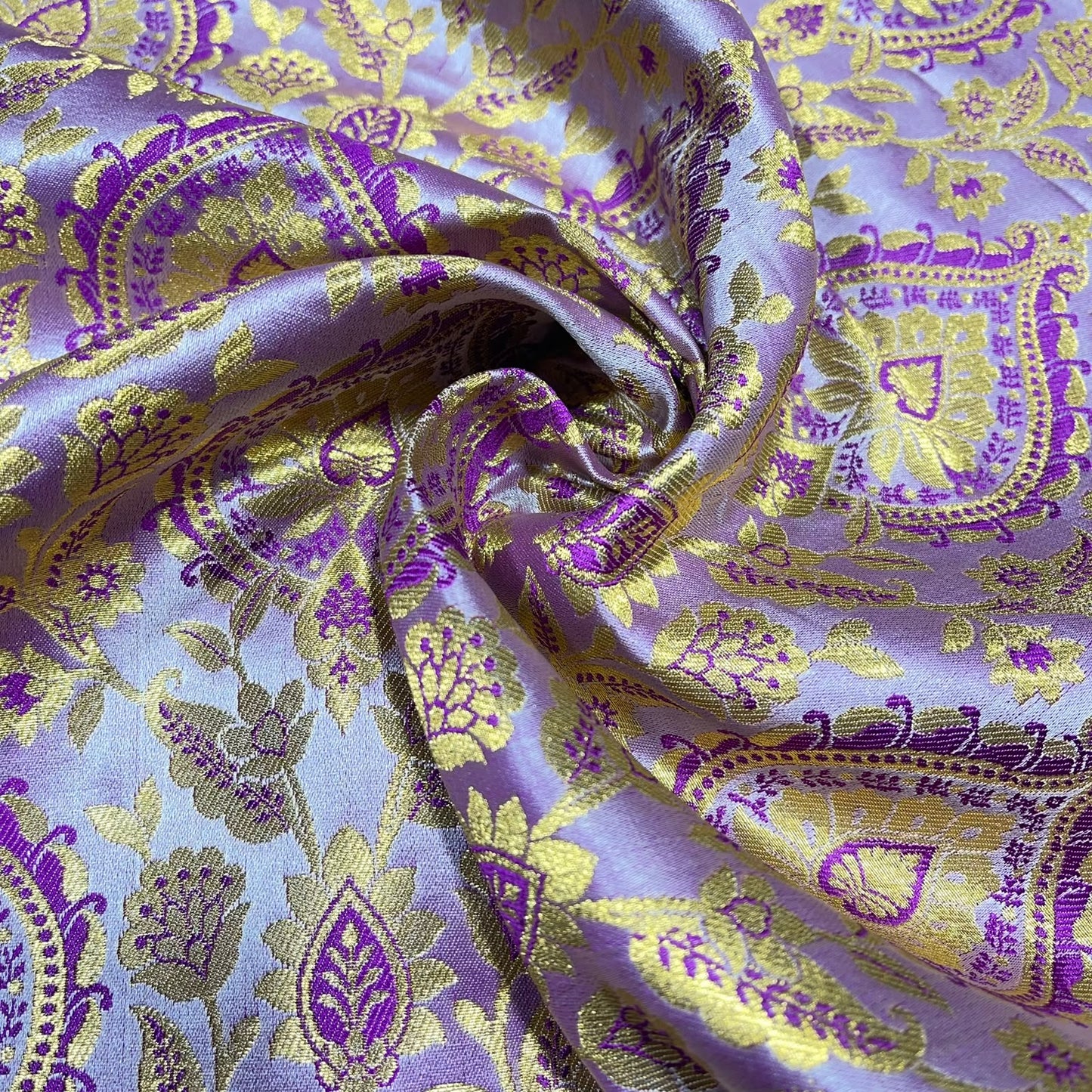 Lilac Floral Weave Banarasi Brocade Bridal, Dressmaking, Costume Fabric 44" Wide By The Meter