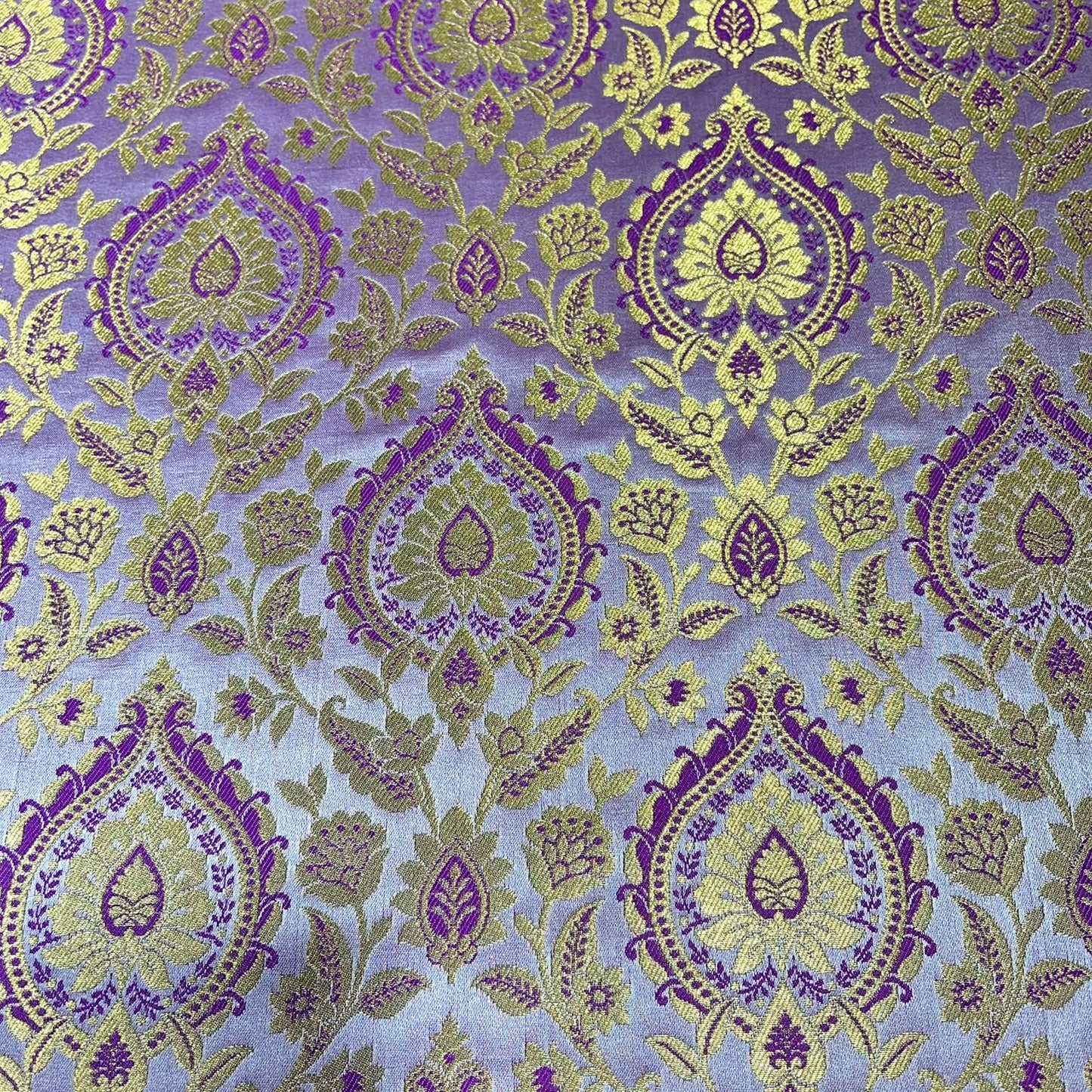 Lilac Floral Weave Banarasi Brocade Bridal, Dressmaking, Costume Fabric 44" Wide By The Meter