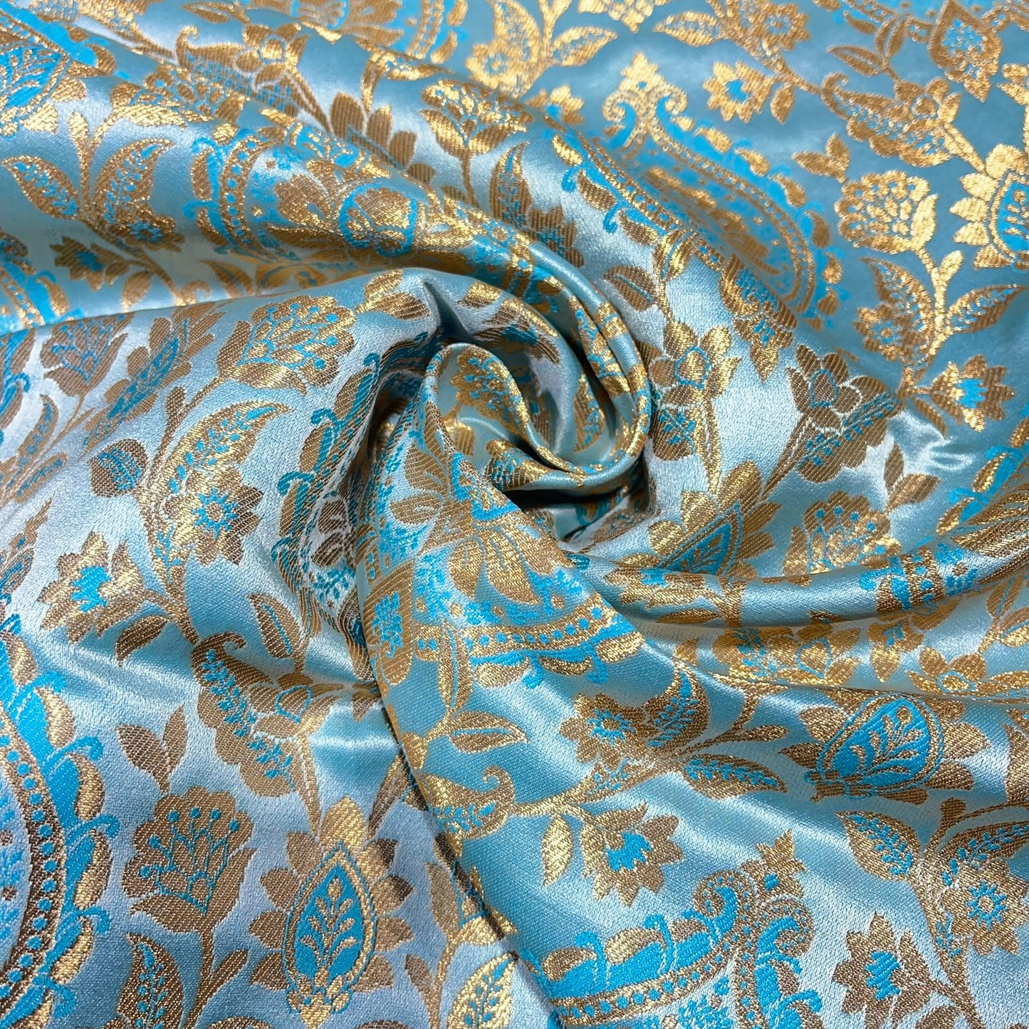 Ice Blue Floral Weave Banarasi Brocade Bridal, Dressmaking, Costume Fabric 44" Wide By The Meter