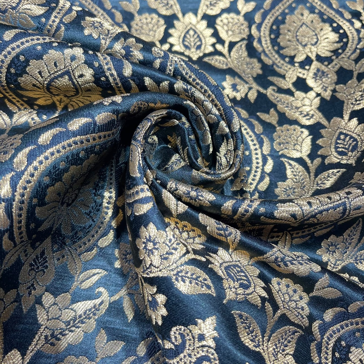 Black Floral Weave Banarasi Brocade Bridal, Dressmaking, Costume Fabric 44" Wide By The Meter