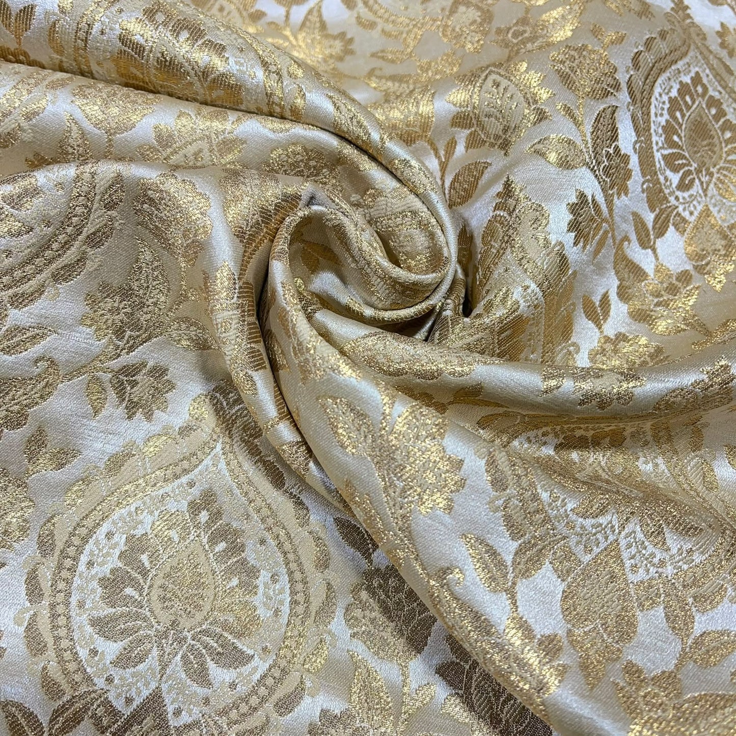 Light Gold Weave Banarasi Brocade Bridal, Dressmaking, Costume Fabric 44" Wide By The Meter