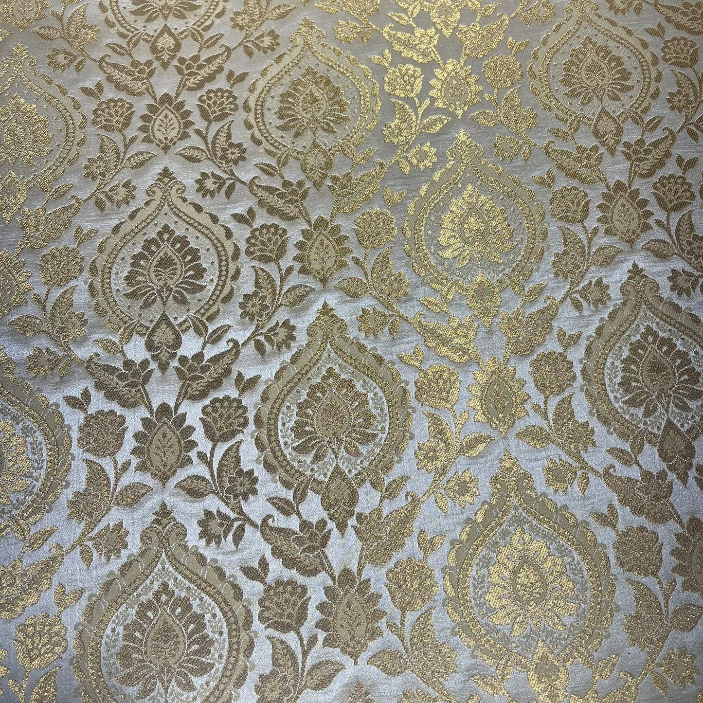 Light Gold Weave Banarasi Brocade Bridal, Dressmaking, Costume Fabric 44" Wide By The Meter