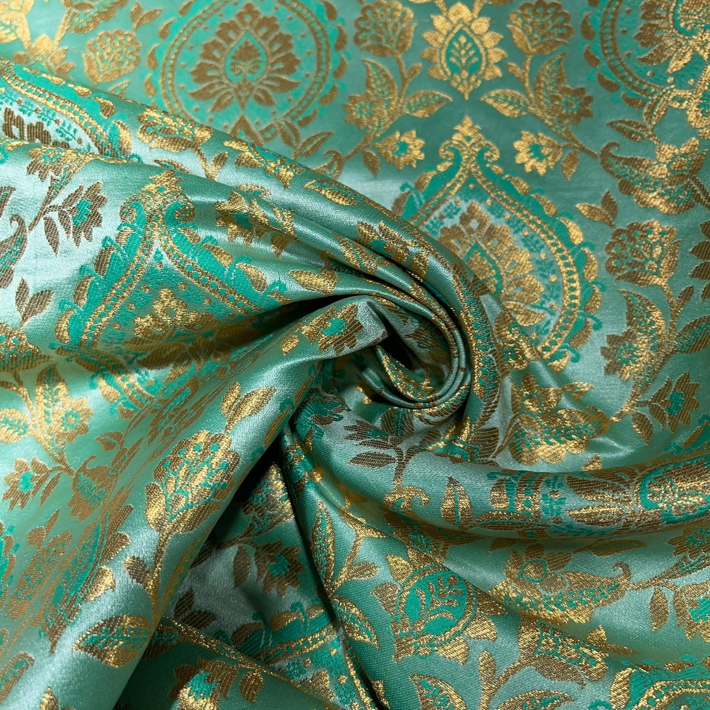 Mint Green Weave Banarasi Brocade Bridal, Dressmaking, Costume Fabric 44" Wide By The Meter