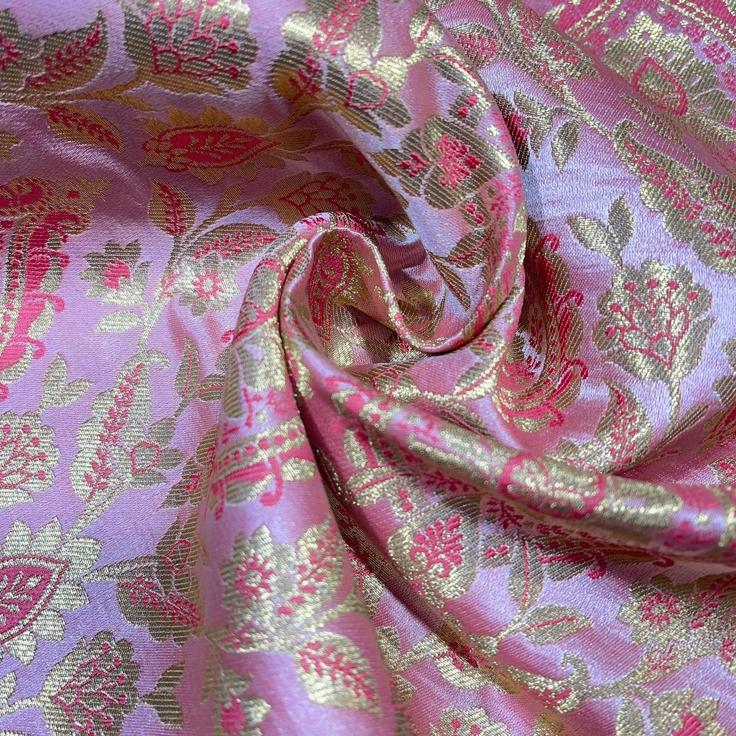 Pink Weave Banarasi Brocade Bridal, Dressmaking, Costume Fabric 44" Wide By The Meter
