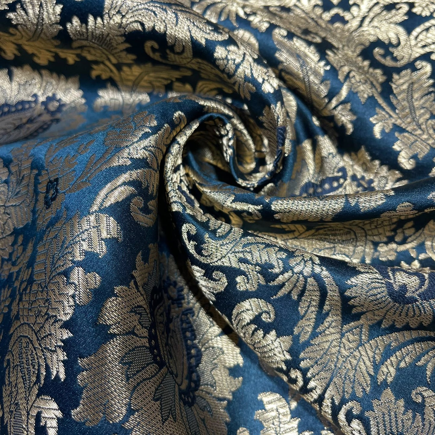 Black Tulip Damask Banarasi Brocade Bridal, Dressmaking, Costume Fabric 44" Wide By The Meter