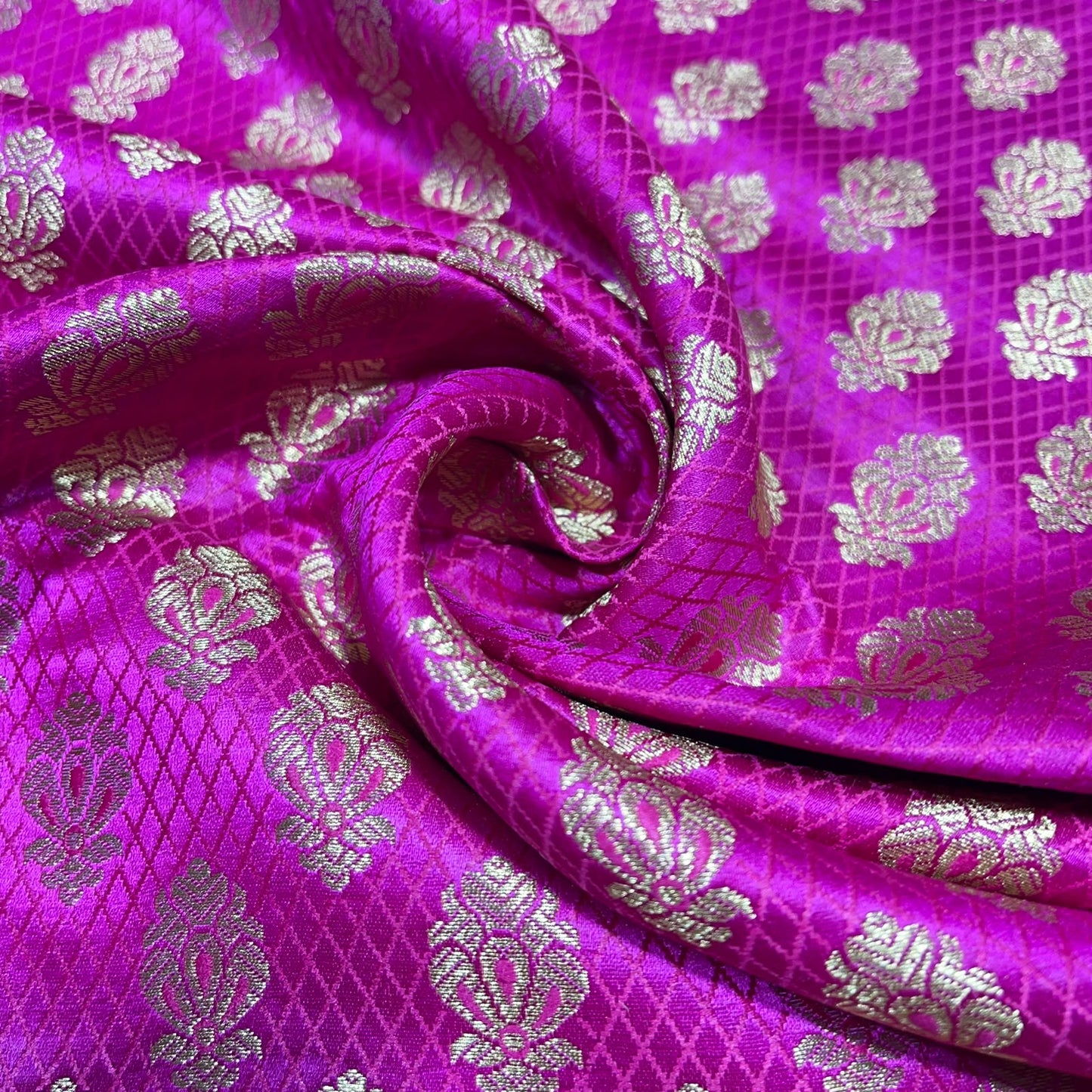 Hot Pink Royal Emblem Banarasi Brocade Bridal, Dressmaking, Costume Fabric 44" Wide By The Meter