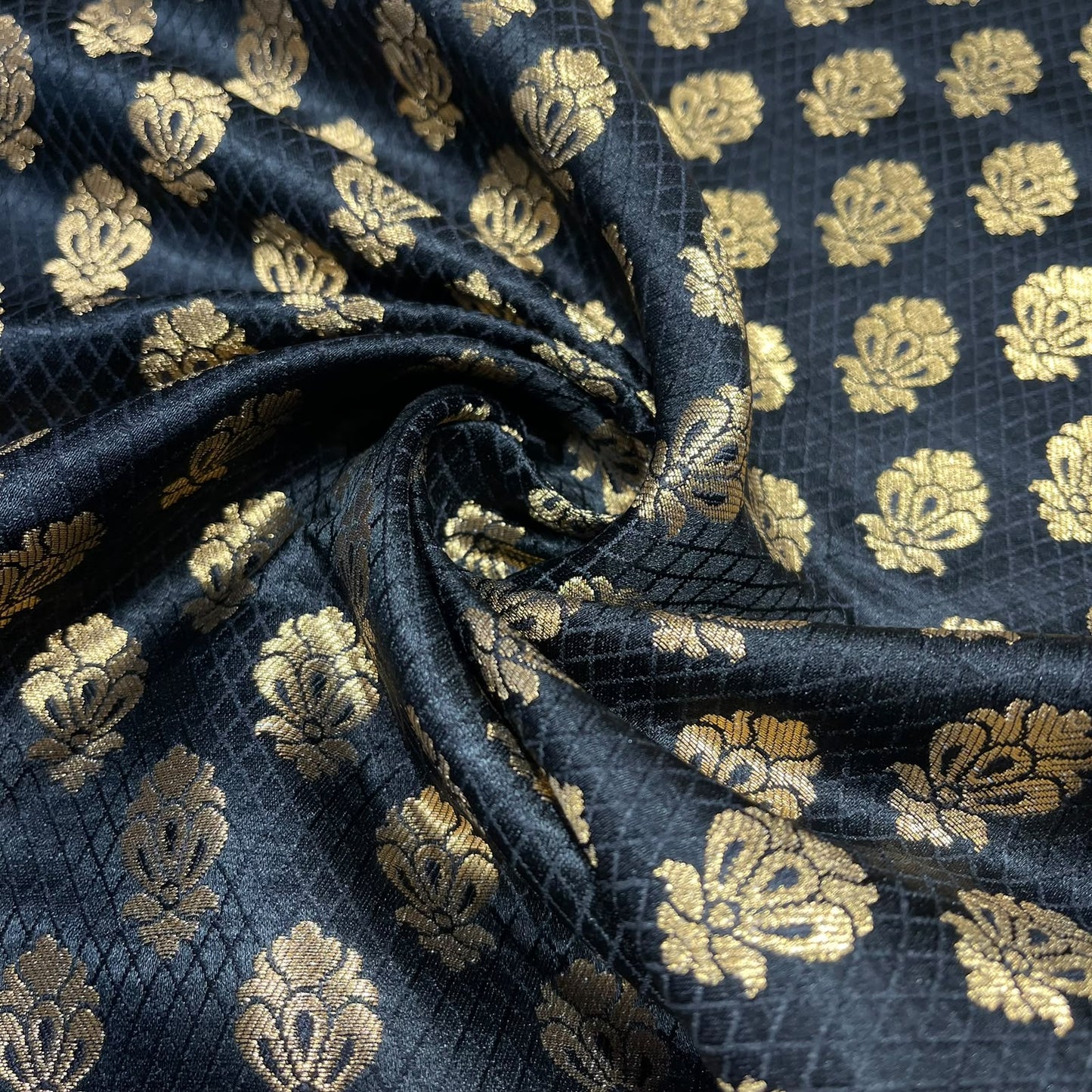 Black Royal Emblem Banarasi Brocade Bridal, Dressmaking, Costume Fabric 44" Wide By The Meter