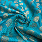 Turquoise Royal Emblem Banarasi Brocade Bridal, Dressmaking, Costume Fabric 44" Wide By The Meter