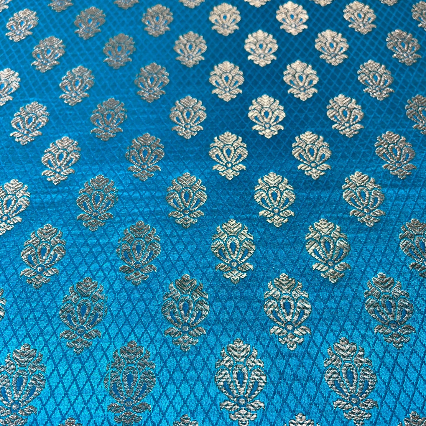 Turquoise Royal Emblem Banarasi Brocade Bridal, Dressmaking, Costume Fabric 44" Wide By The Meter