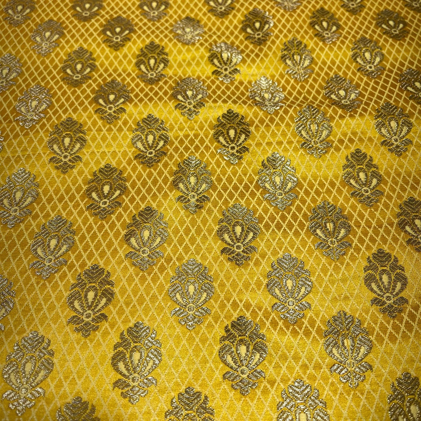 Mustard Yellow Royal Emblem Banarasi Brocade Bridal, Dressmaking, Costume Fabric 44" Wide By The Meter