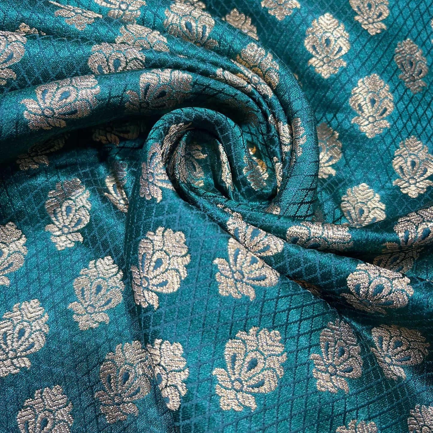 Bottle Green Royal Emblem Banarasi Brocade Bridal, Dressmaking, Costume Fabric 44" Wide By The Meter