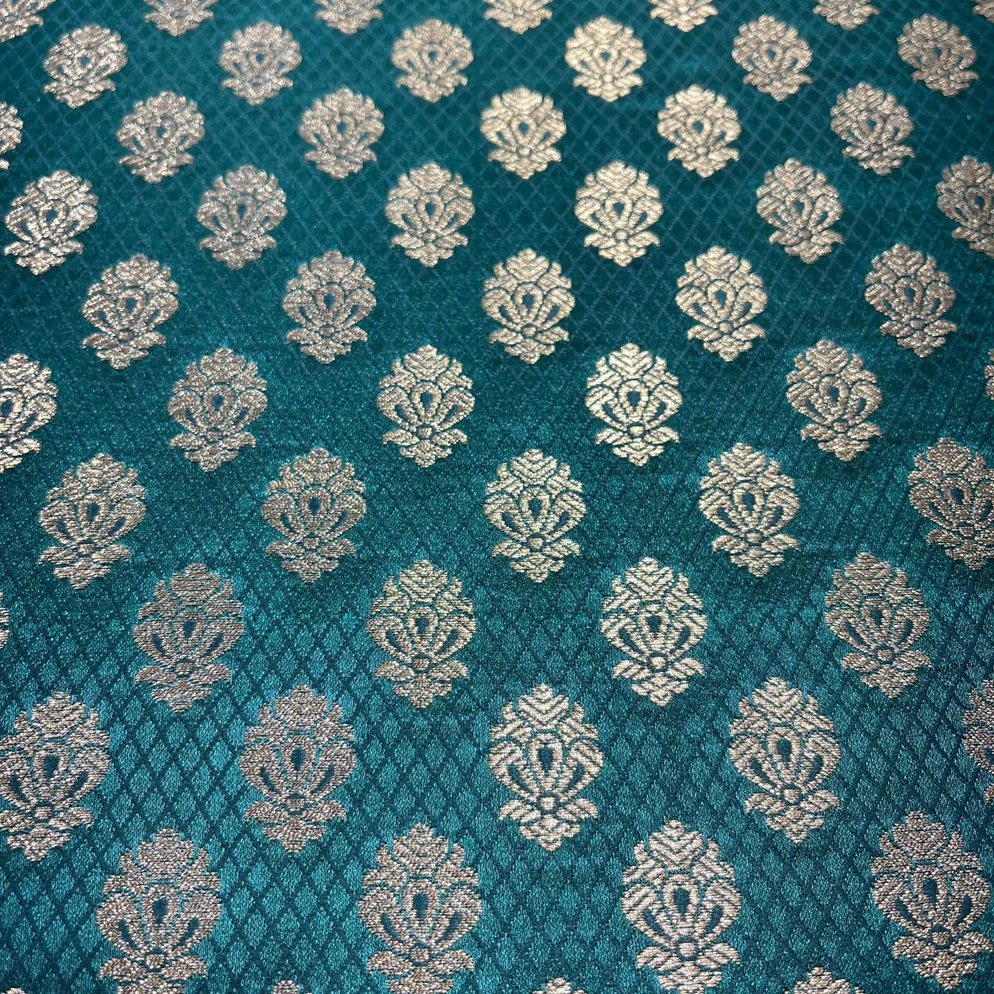 Bottle Green Royal Emblem Banarasi Brocade Bridal, Dressmaking, Costume Fabric 44" Wide By The Meter