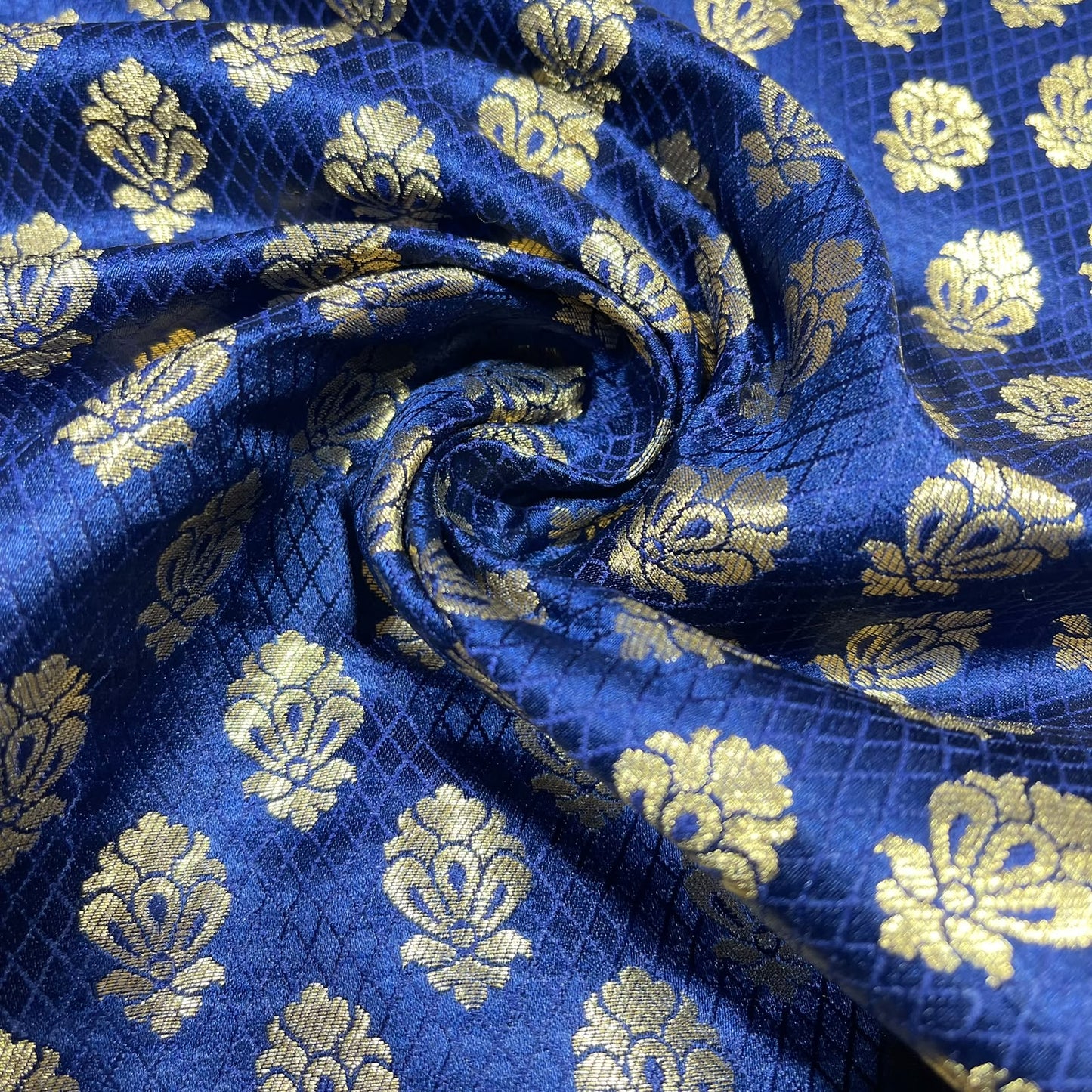 Navy Blue Royal Emblem Banarasi Brocade Bridal, Dressmaking, Costume Fabric 44" Wide By The Meter