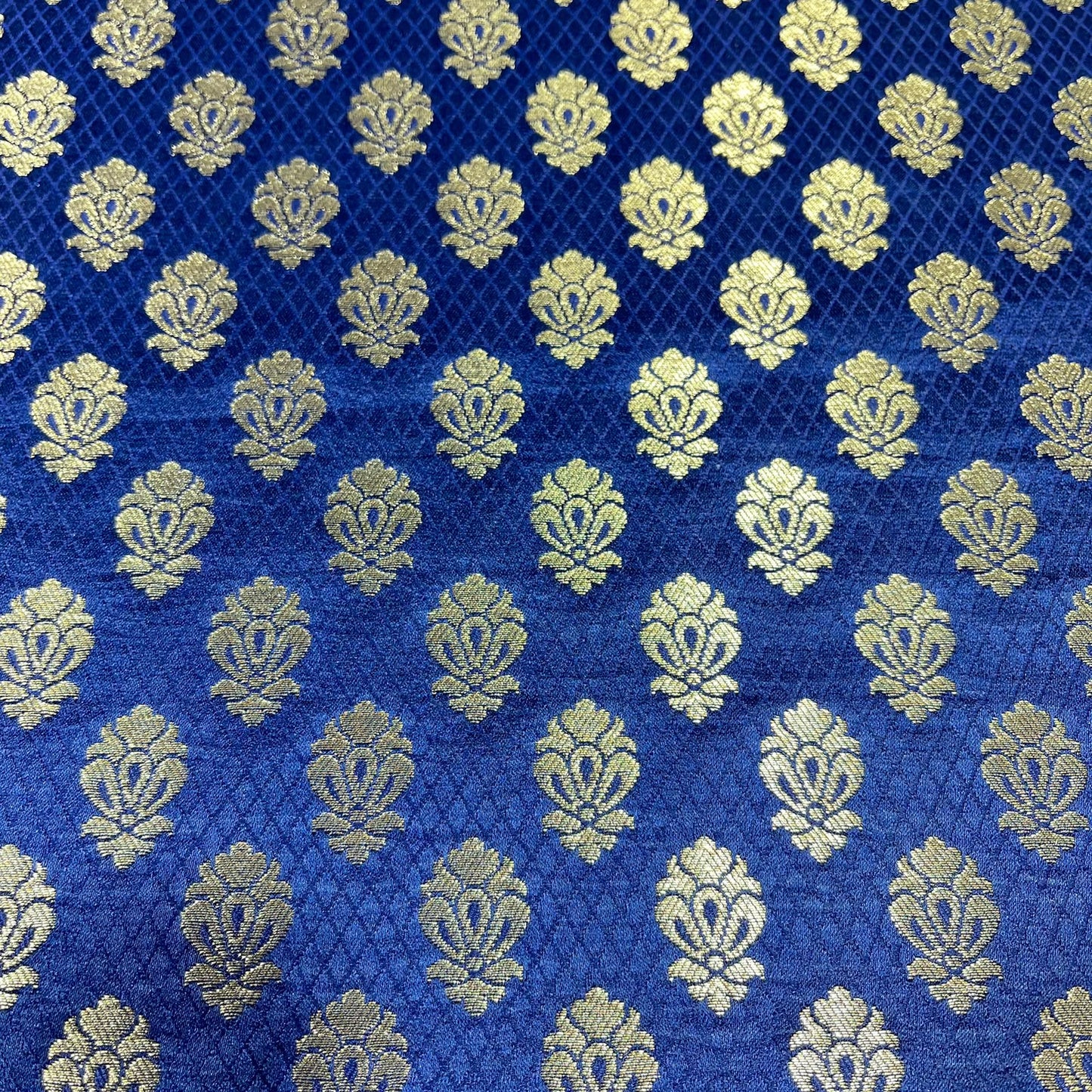 Navy Blue Royal Emblem Banarasi Brocade Bridal, Dressmaking, Costume Fabric 44" Wide By The Meter