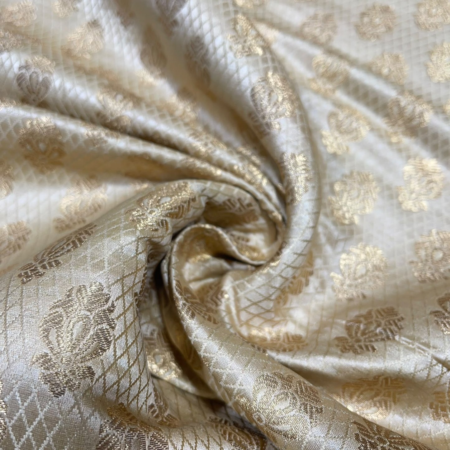Gold Royal Emblem Banarasi Brocade Bridal, Dressmaking, Costume Fabric 44" Wide By The Meter