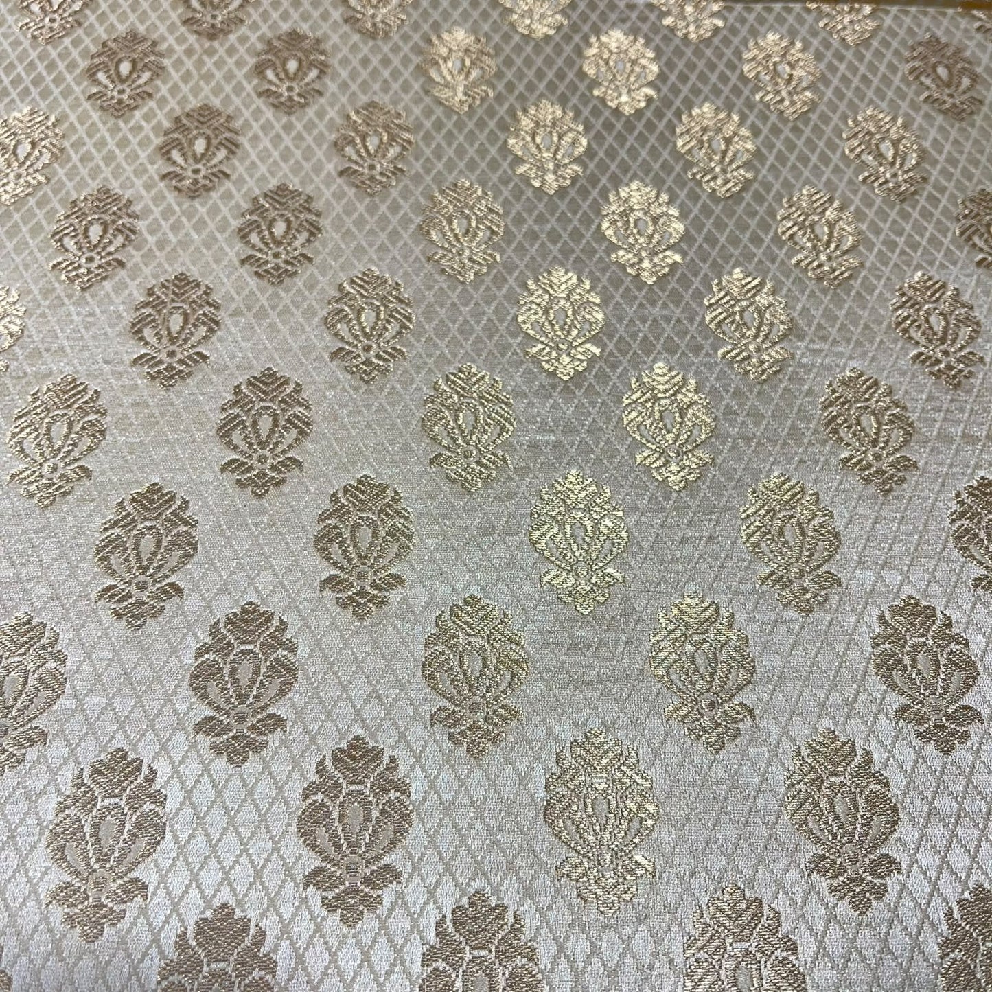 Gold Royal Emblem Banarasi Brocade Bridal, Dressmaking, Costume Fabric 44" Wide By The Meter