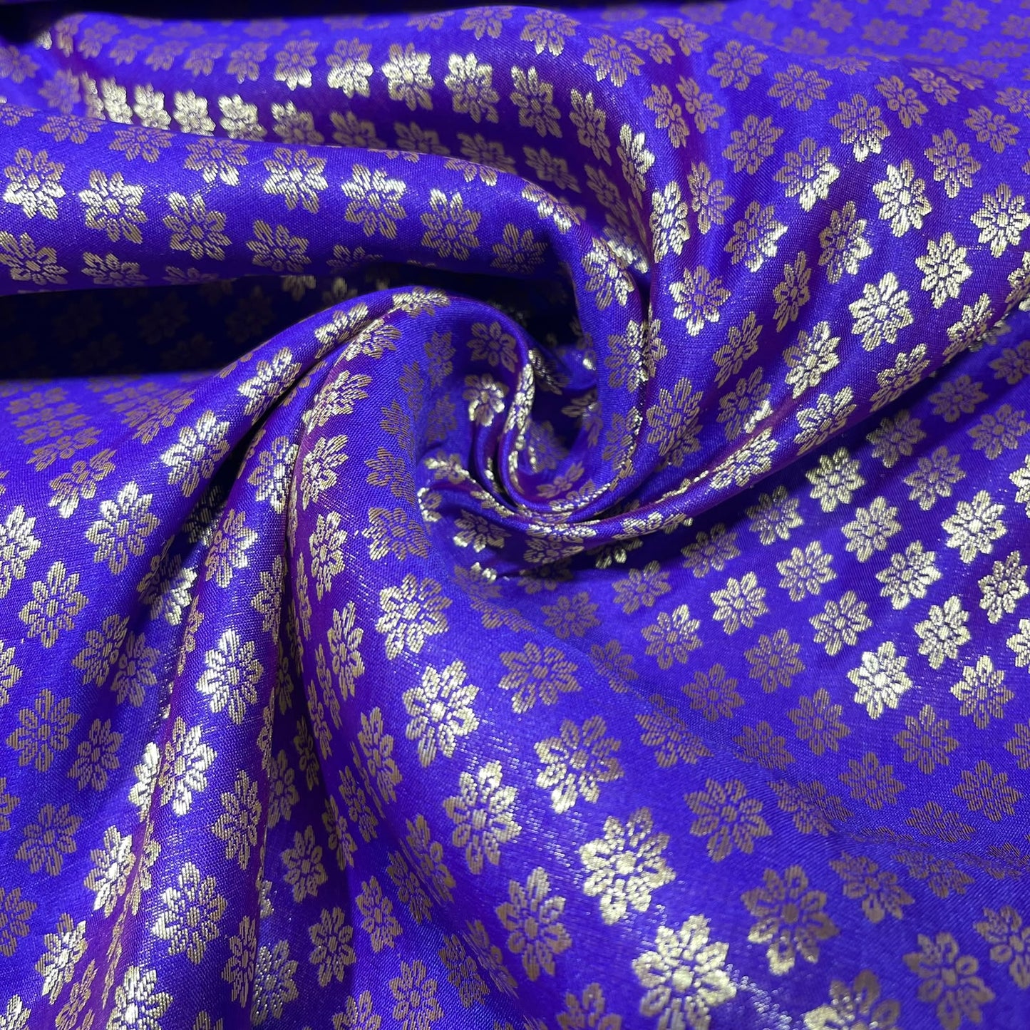 Royal Purple Daisy Floral Banarasi Brocade Bridal, Dressmaking, Costume Fabric 44" Wide By The Meter