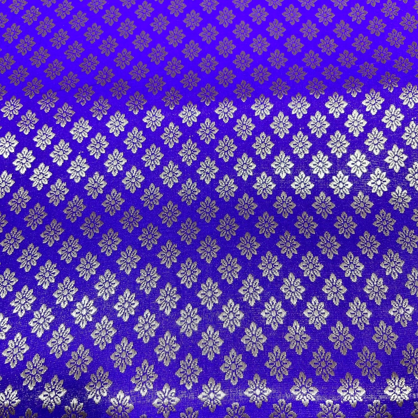 Royal Purple Daisy Floral Banarasi Brocade Bridal, Dressmaking, Costume Fabric 44" Wide By The Meter