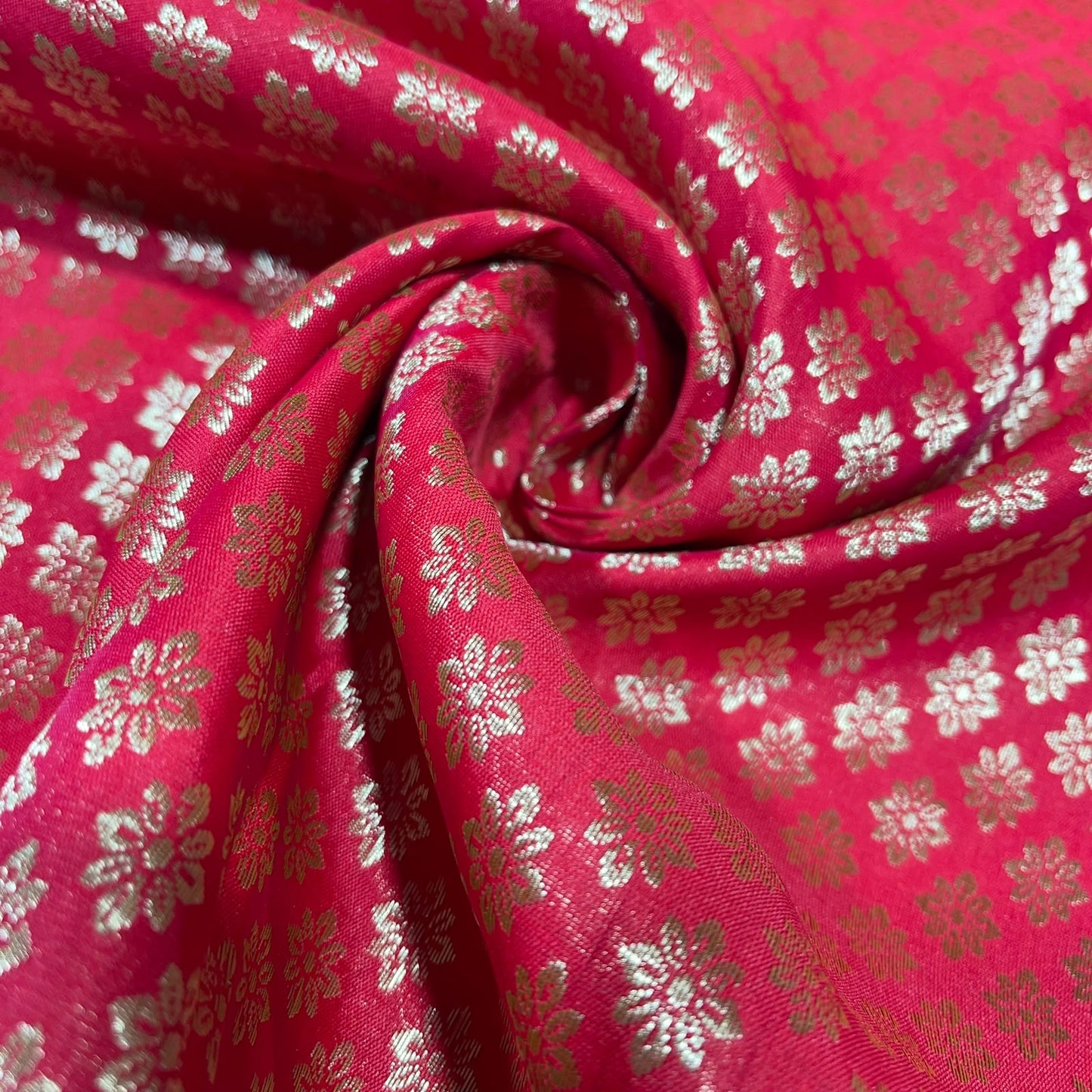 Red Daisy Floral Banarasi Brocade Bridal, Dressmaking, Costume Fabric 44" Wide By The Meter