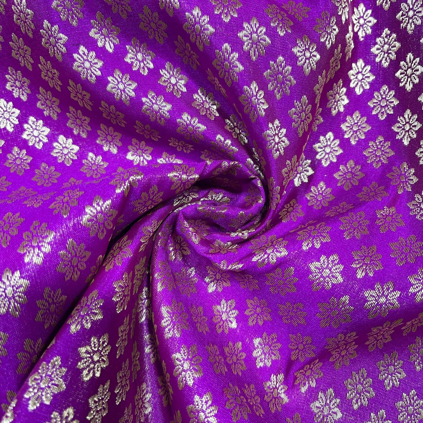 Magenta Daisy Floral Banarasi Brocade Bridal, Dressmaking, Costume Fabric 44" Wide By The Meter