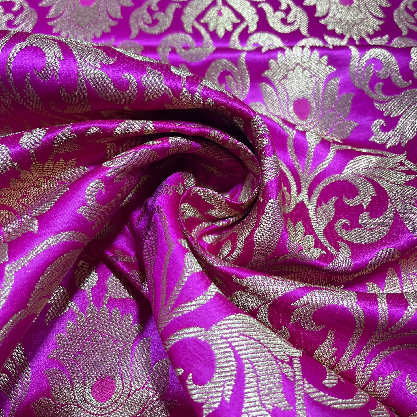 Magenta Pink Floral Tulip Banarasi Brocade Bridal, Dressmaking, Costume Fabric 44" Wide By The Meter