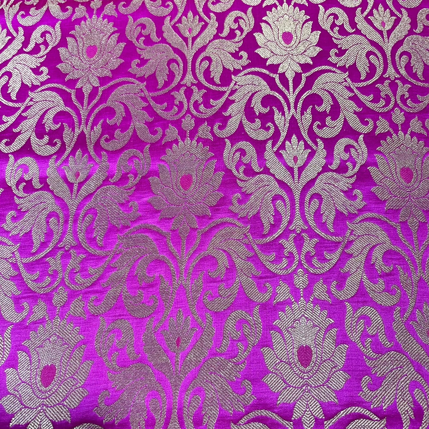 Magenta Pink Floral Tulip Banarasi Brocade Bridal, Dressmaking, Costume Fabric 44" Wide By The Meter