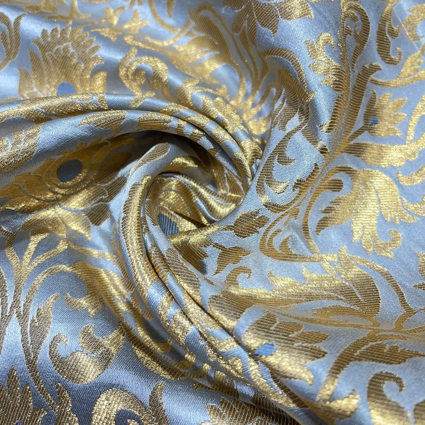 Silver Floral Tulip Banarasi Brocade Bridal, Dressmaking, Costume Fabric 44" Wide By The Meter