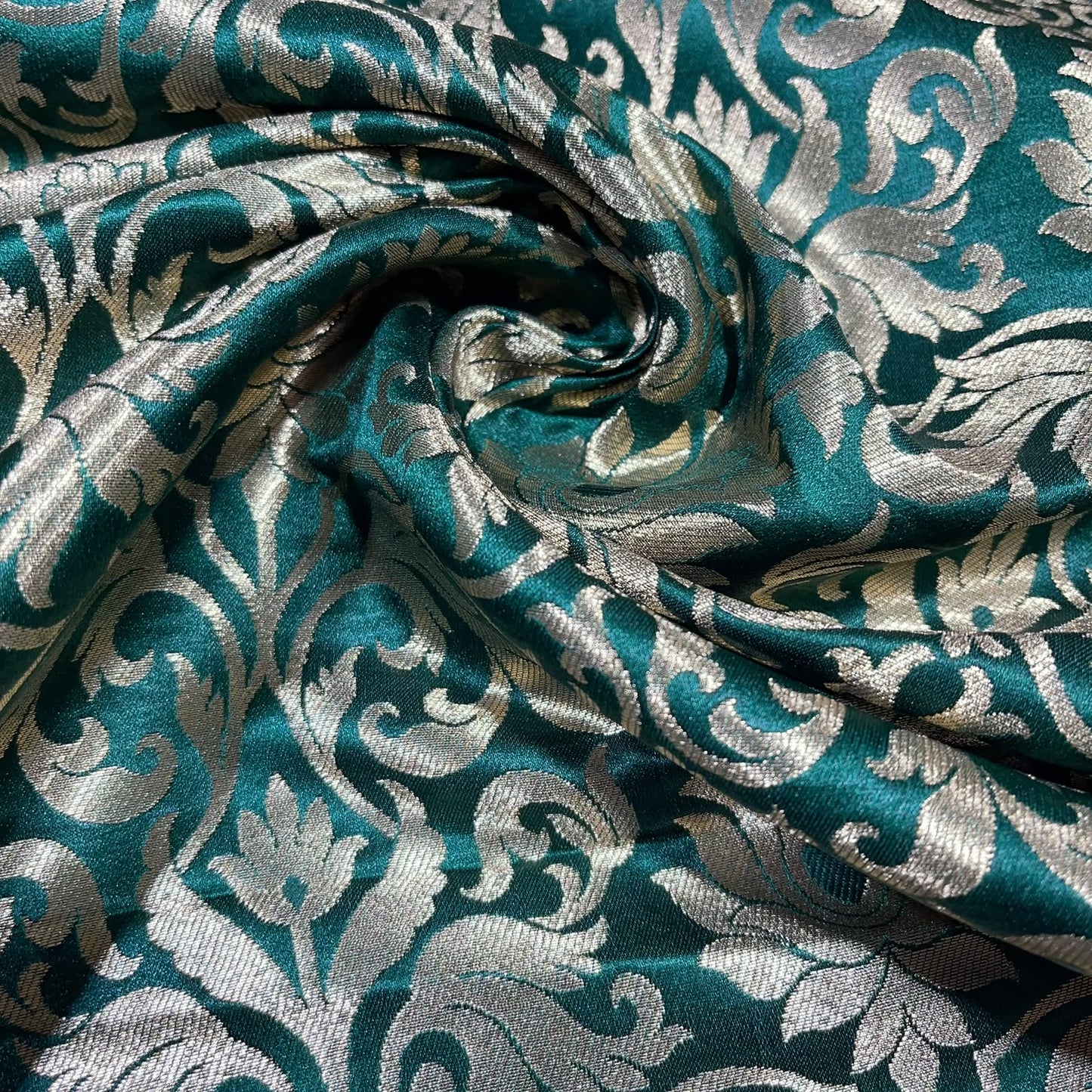 Bottle Green Floral Tulip Banarasi Brocade Bridal, Dressmaking, Costume Fabric 44" Wide By The Meter