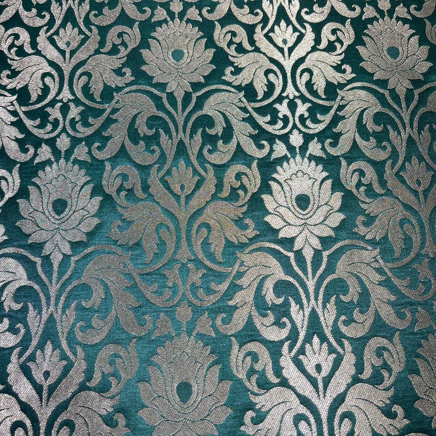 Bottle Green Floral Tulip Banarasi Brocade Bridal, Dressmaking, Costume Fabric 44" Wide By The Meter