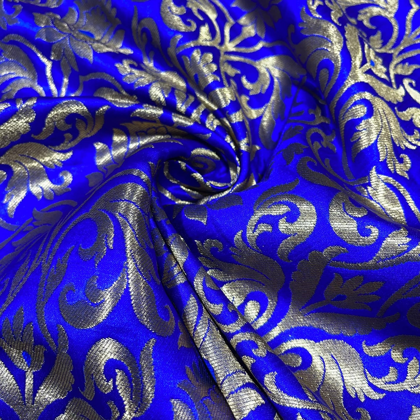 Royal Blue Floral Tulip Banarasi Brocade Bridal, Dressmaking, Costume Fabric 44" Wide By The Meter