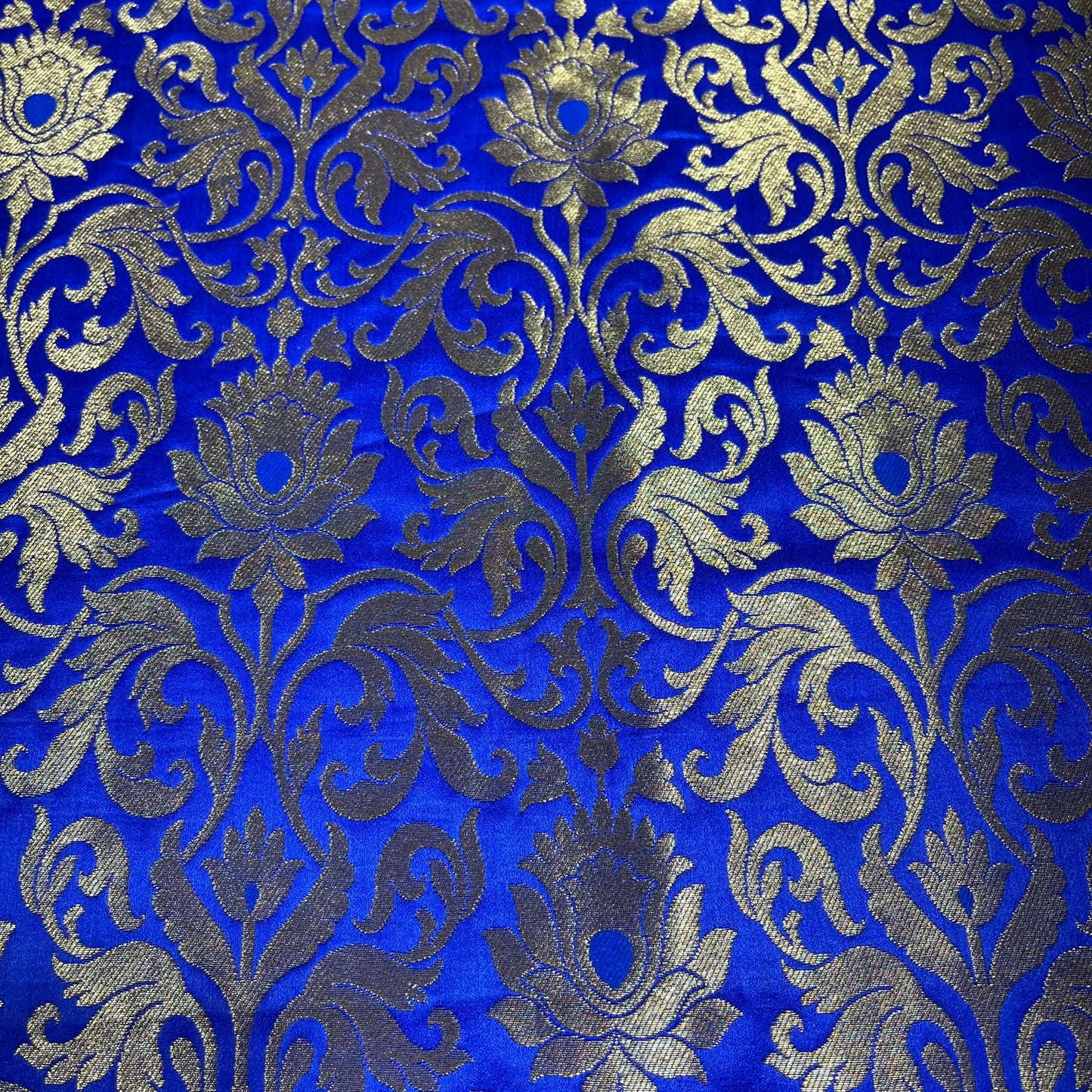 Royal Blue Floral Tulip Banarasi Brocade Bridal, Dressmaking, Costume Fabric 44" Wide By The Meter