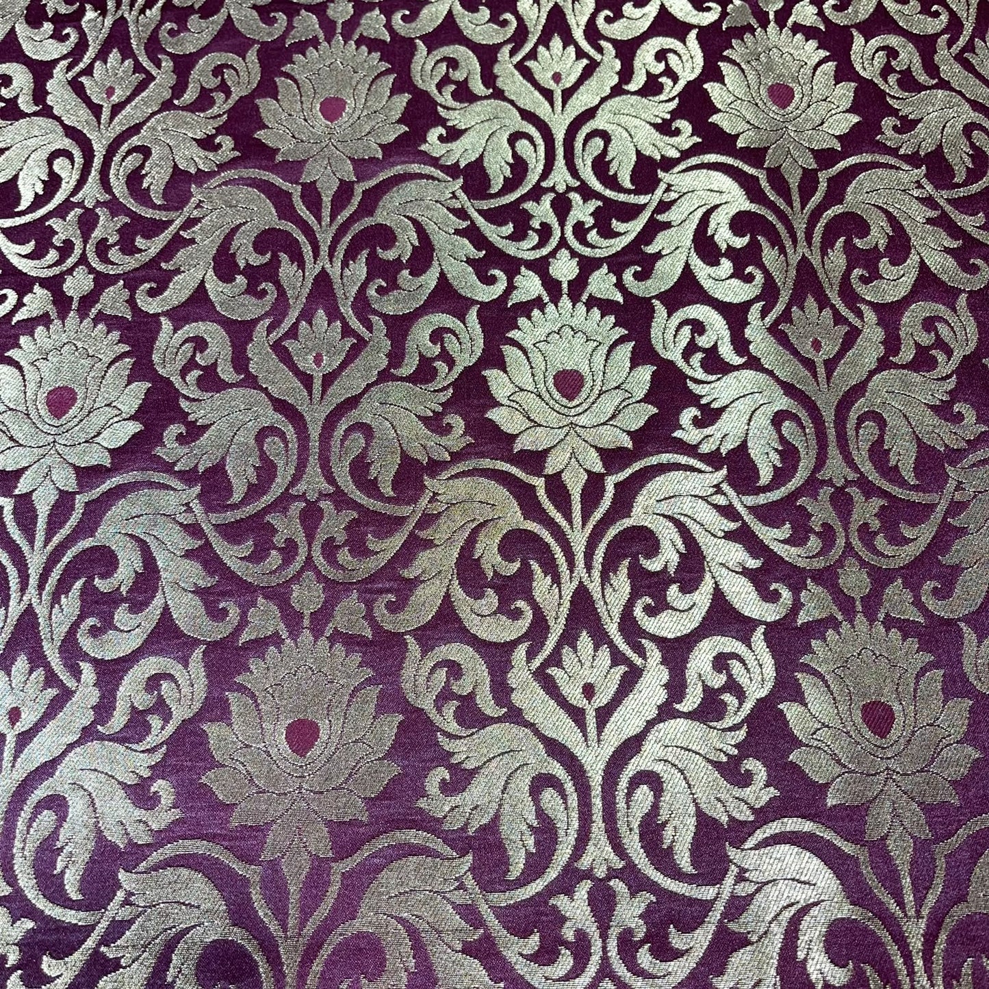 Burgundy Floral Tulip Banarasi Brocade Bridal, Dressmaking, Costume Fabric 44" Wide By The Meter